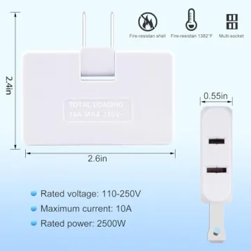 Compact 3 Pack AC Flat Wall Outlet Extender for Home and Travel