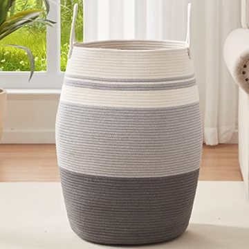 OIAHOMY Laundry Hamper Woven Rope Large Clothes Hamper 25.6" Height Tall Laundry Basket with Extende...