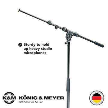 K&M König & Meyer 21090.500.55 Tripod Microphone Stand | Adjustable Telescoping 2-Piece Boom Arm | Professional Grade | Heavy Duty with Folding Leg Base | German Made Black