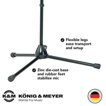 K&M König & Meyer 21090.500.55 Tripod Microphone Stand | Adjustable Telescoping 2-Piece Boom Arm | Professional Grade | Heavy Duty with Folding Leg Base | German Made Black