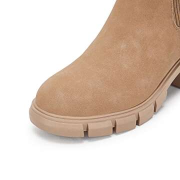 Ruanyu Womens Lug Sole Platform Ankle Boots Elastic Chunky Block Heel Non-Slip Combat Comfortable Chelsea Booties