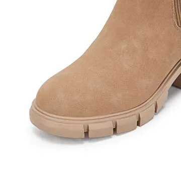 Ruanyu Womens Lug Sole Platform Ankle Boots Elastic Chunky Block Heel Non-Slip Combat Comfortable Chelsea Booties