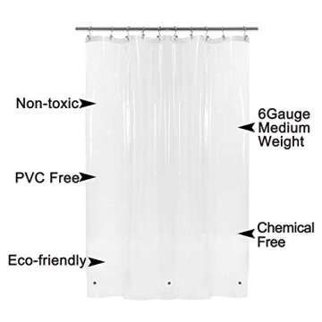 54x78 Inch Stall Shower Curtain/Liner 8G Heavy Duty Clear PEVA, 3 Bottom Magnets, Waterproof, PVC Free, Metal Grommets