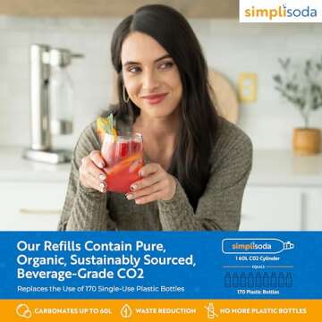 Simpli Soda 60L CO2 Canister Cylinders - Compatible w/Sodastream BLUE Screw-In Only, Ninja Thirsti, Philips, and More - Threaded Style Soda Streaming Machine CO2 Tanks Gas Refill, | 14.5 oz, Set of 2