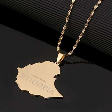 Stainless Steel Map of Ethiopian Pendant Necklace Addis Ababa Necklace Necklace Map Jewelry