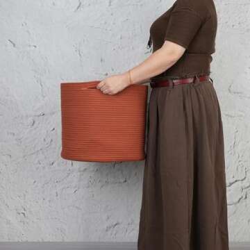 XUANGUO Cotton Rope Basket For Girls Boys Kids 16”X14” Baby Laundry Basket Nursery Bin Round Woven Basket Organizer For Storage Toys Blankets Shoes Clothes rustic