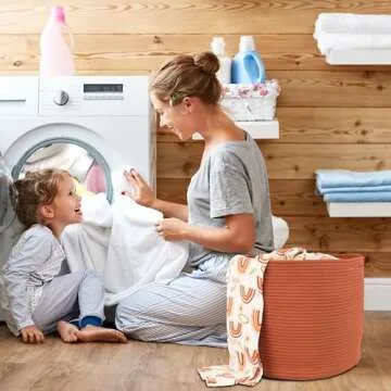 XUANGUO Cotton Rope Basket For Girls Boys Kids 16”X14” Baby Laundry Basket Nursery Bin Round Woven Basket Organizer For Storage Toys Blankets Shoes Clothes rustic