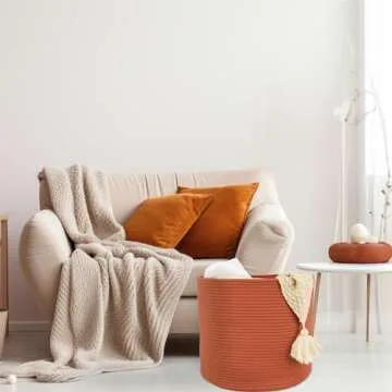 XUANGUO Cotton Rope Basket For Girls Boys Kids 16”X14” Baby Laundry Basket Nursery Bin Round Woven Basket Organizer For Storage Toys Blankets Shoes Clothes rustic