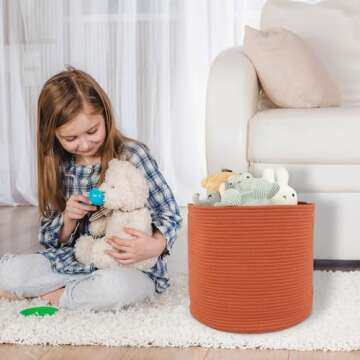 XUANGUO Cotton Rope Basket For Girls Boys Kids 16”X14” Baby Laundry Basket Nursery Bin Round Woven Basket Organizer For Storage Toys Blankets Shoes Clothes rustic