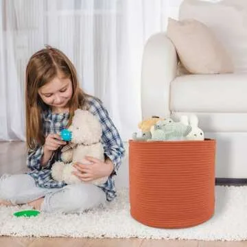 XUANGUO Cotton Rope Basket For Girls Boys Kids 16”X14” Baby Laundry Basket Nursery Bin Round Woven Basket Organizer For Storage Toys Blankets Shoes Clothes rustic