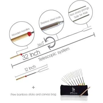 Extending Marshmallow Roasting Sticks Set for Campfire Fun