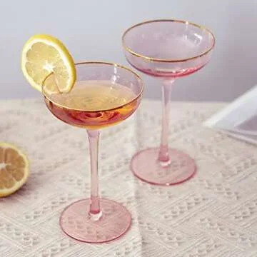 Elegant REAWOW Pink Champagne Glasses Set - 5 oz Coupe