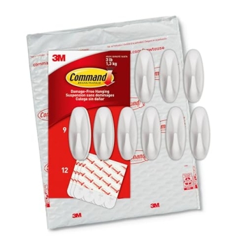 Command Medium Designer Hooks - Damage Free Hanging Solution for Home Spaces, 9 Hooks & 12 Strips