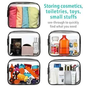 F-color Clear Makeup Bags - Clear Travel Bags for Toiletries 3 Pack TSA Approved Toiletry Bag Clear Toiletry bags Quart Size Travel Bag, Carry on Airport Airline Compliant Bag, Pure Black