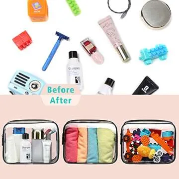 F-color Clear Makeup Bags - Clear Travel Bags for Toiletries 3 Pack TSA Approved Toiletry Bag Clear Toiletry bags Quart Size Travel Bag, Carry on Airport Airline Compliant Bag, Pure Black