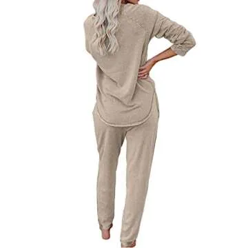 Saeklia Cozy 2 Piece Outfits Lounge Sets for Womens Loungewear Long Sleeve Tops and Joggers Sweatpants Sweats Track Suits Sets - Khaki XL