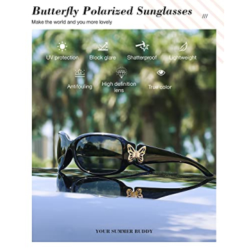LVIOE Polarized Sunglasses for Women, Fashion Butterfly Decoration Driving Fishing-99.99% UV Protection
