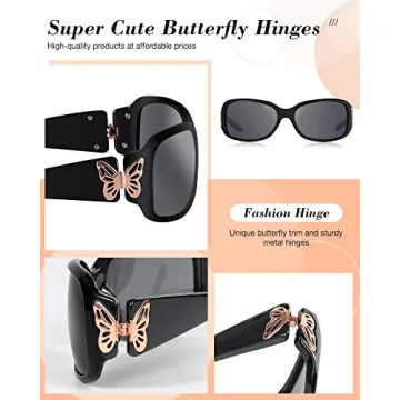 LVIOE Polarized Sunglasses for Women, Fashion Butterfly Decoration Driving Fishing-99.99% UV Protection