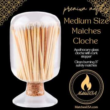 Includes Matches! | Decorative Glass Matches Cloche | Bottle Jar Fireplace Candle Match Holder Gift ...