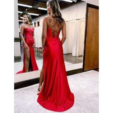 RYANTH Women's Long Satin White Bridesmaid Dresses for Wedding Guest Backless Mermaid Prom Dresses 2...