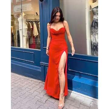 RYANTH Women's Long Satin White Bridesmaid Dresses for Wedding Guest Backless Mermaid Prom Dresses 2025 with Slit Size 14