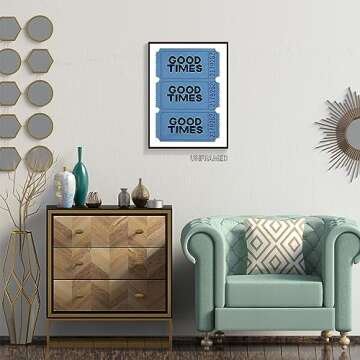 Good Times Ticket Blue Trendy Wall Art Prints Retro Canvas Wall Art College Apartment Decor Aesthetic Poster Vintage Wall Art Bar Cart Print Painting Preppy Funky Decor Dorm Bedroom 12x16in Unframed