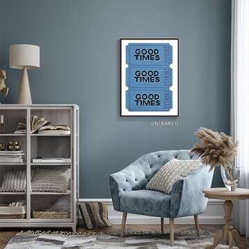 Good Times Ticket Blue Trendy Wall Art Prints Retro Canvas Wall Art College Apartment Decor Aesthetic Poster Vintage Wall Art Bar Cart Print Painting Preppy Funky Decor Dorm Bedroom 12x16in Unframed