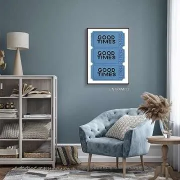 Good Times Ticket Blue Trendy Wall Art Prints Retro Canvas Wall Art College Apartment Decor Aesthetic Poster Vintage Wall Art Bar Cart Print Painting Preppy Funky Decor Dorm Bedroom 12x16in Unframed
