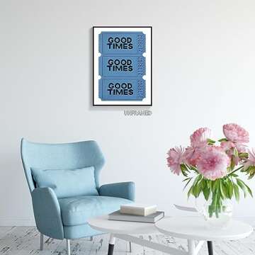 Good Times Ticket Blue Trendy Wall Art Prints Retro Canvas Wall Art College Apartment Decor Aesthetic Poster Vintage Wall Art Bar Cart Print Painting Preppy Funky Decor Dorm Bedroom 12x16in Unframed