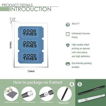 Good Times Ticket Blue Trendy Wall Art Prints Retro Canvas Wall Art College Apartment Decor Aesthetic Poster Vintage Wall Art Bar Cart Print Painting Preppy Funky Decor Dorm Bedroom 12x16in Unframed