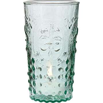 Luna Bazaar Vintage Glassware, Votive Holder, Vase (5.25-Inch, Ivy Design, Fleur de Lis Motif, Vinta...
