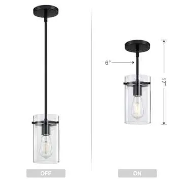 3 Pack 1 Light Modern Kitchen Island Rod Pendant Light 5 Inch Clear Glass Shade Black Pendant Lamp Farmhouse Hanging Light Fixture for Kitchen Island Dining Room Bedside