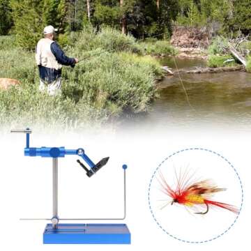 SOUUXIU 360° Rotary Fly Tying Vise with Base Solid Stable Artificial Fly Tying Devise Fly Making Tool Fishing Bait Making Tools for Fly Fishing, Blue