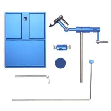 SOUUXIU 360° Rotary Fly Tying Vise with Base Solid Stable Artificial Fly Tying Devise Fly Making Tool Fishing Bait Making Tools for Fly Fishing, Blue