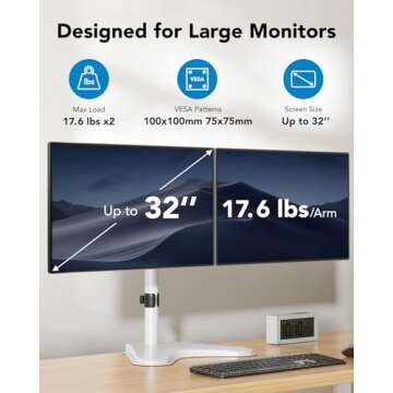 HUANUO 32 inches Dual Monitor Stand up to 17.6lbs, High-Grade Aluminum Free-Standing Dual Monitor Mo...