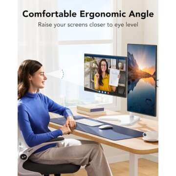 HUANUO 32 inches Dual Monitor Stand up to 17.6lbs, High-Grade Aluminum Free-Standing Dual Monitor Mount for 2 Screens. Fully Adjustable Dual Monitor Stand for Desk with Tilt, Swivel, Rotation, White