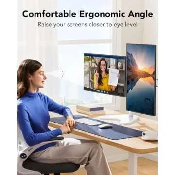 HUANUO 32 inches Dual Monitor Stand up to 17.6lbs, High-Grade Aluminum Free-Standing Dual Monitor Mount for 2 Screens. Fully Adjustable Dual Monitor Stand for Desk with Tilt, Swivel, Rotation, White