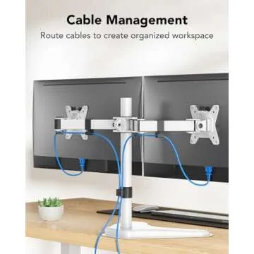 HUANUO 32 inches Dual Monitor Stand up to 17.6lbs, High-Grade Aluminum Free-Standing Dual Monitor Mount for 2 Screens. Fully Adjustable Dual Monitor Stand for Desk with Tilt, Swivel, Rotation, White