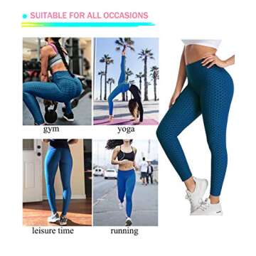 YAMOM High Waist Butt Lifting Anti Cellulite Workout Leggings for Women Yoga Pants Tummy Control Leggings Tight A-Navy