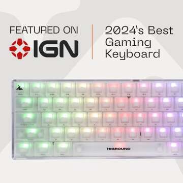 Higround Crystal Opal Basecamp 65% Mechanical USB Wired Gaming Keyboard, White Flame Switches, Progr...