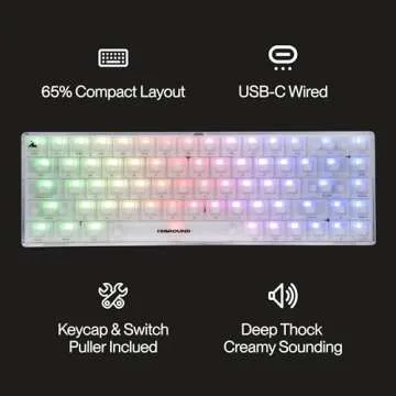 Higround Crystal Opal Basecamp 65% Mechanical USB Wired Gaming Keyboard, White Flame Switches, Programable RGB, Transparent/Translucent, Hot-Swappable, Deep Thock Creamy Sounding PC Keyboard