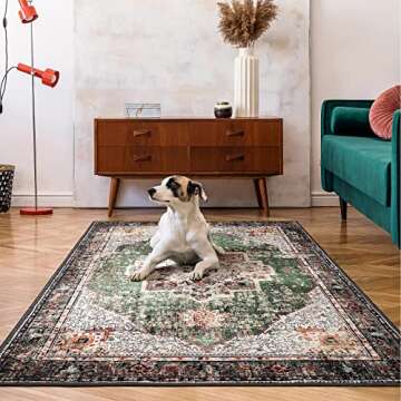 YesRug Boho 4x6.5 Green Area Rug for Home Spaces