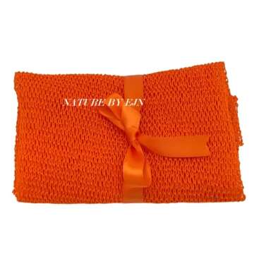 Nature by EJN - Net Bath Sponge, Ghana N1 Weave, Long, Skin Exfoliation, African, Porous, Stretches Horizontally to Approximately 49" (Orange)