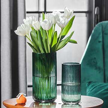 Muyan Ribbed Glass Flower Vase - Modern Home Centerpiece