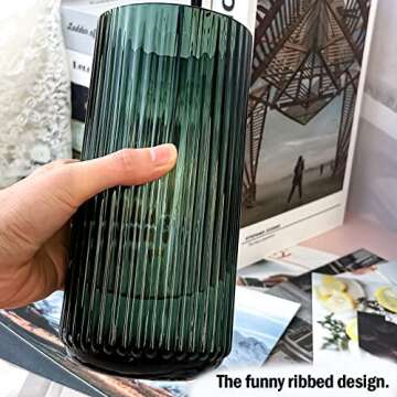 Muyan Ribbed Glass Flower Vase - Modern Home Centerpiece