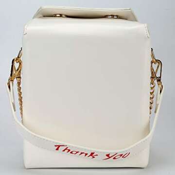 Ondeam Tower Print Crossbody Shoulder Bag,Pu Chinese Takeout Box Totes Purse for Women(White)