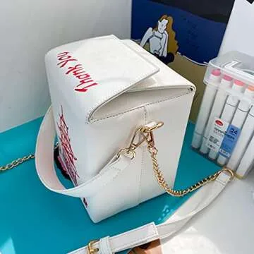 Ondeam Tower Print Crossbody Shoulder Bag,Pu Chinese Takeout Box Totes Purse for Women(White)