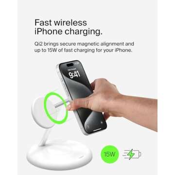 Belkin MagSafe-Compatible 3-in-1 Wireless Charger Stand 15W - Qi2-Certified Wireless Charging Statio...