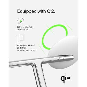 Belkin MagSafe-Compatible 3-in-1 Wireless Charger Stand 15W - Qi2-Certified Wireless Charging Station, Fast Charging iPhone Charger for iPhone 16, AirPods, & Apple Watch - 36W Charger Included - White