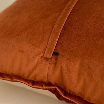 Yangest Dark Orange Decorative Velvet Throw Pillow Cover with Cloth Texture Patchwork Cushion Case Modern 20x20 Inch Pillowcase for Sofa Couch Bedroom Living Room Home Decor